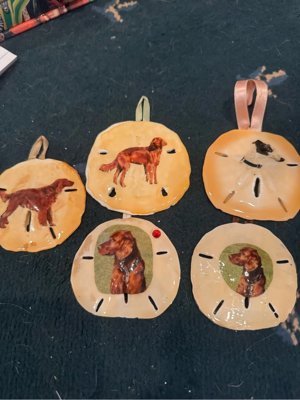 Handmade Dog real Sand Dollar Ornaments - Brown Irish Setter Design